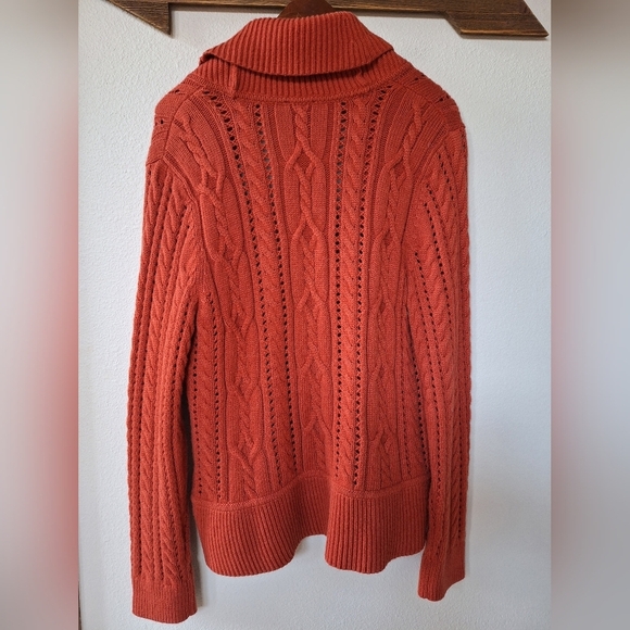 Talbots Womens Lambswoool Blend Rust Cardigan Buckle Sweater Size L - Picture 6 of 6